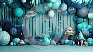 Cosmos magic sky and planets pattern with stars smash cake backdrop, anniversary, custom-made, colorfull