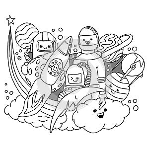 Cosmos theme coloring book for kids and adults. Illustration photo