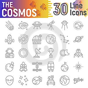 Cosmos thin line icon set, space symbols collection, vector sketches, logo illustrations, astronomy signs