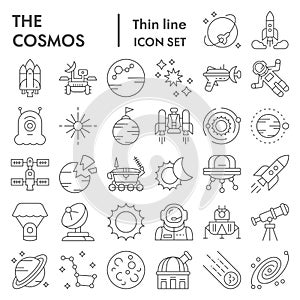 Cosmos thin line icon set, space symbols collection, vector sketches, logo illustrations, astronomy signs linear