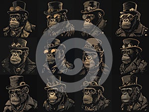 Cosplay Chimp. Steampunk Gorilla with Stylish Hat and Goggles