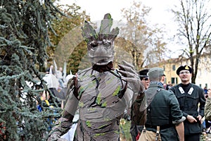 Cosplayer dressed as Groot, character from the Guardians of the Galaxy film series. Lucca Comics and Games 2023.