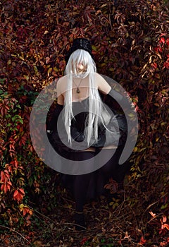 Cosplayer dressed as an undertaker in the autumn park