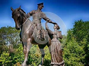 Cossack on horse parting with his wife