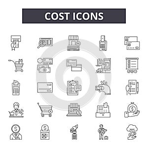 Cost 2 line icons, signs, vector set, outline illustration concept