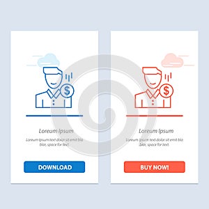 Cost, Fee, Male, Money, Payment, Salary, User  Blue and Red Download and Buy Now web Widget Card Template