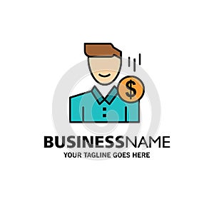 Cost, Fee, Male, Money, Payment, Salary, User Business Logo Template. Flat Color