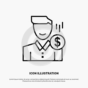 Cost, Fee, Male, Money, Payment, Salary, User Line Icon Vector