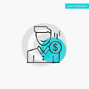 Cost, Fee, Male, Money, Payment, Salary, User turquoise highlight circle point Vector icon