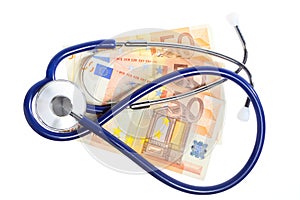 Cost of health care: stethoscope on euro money