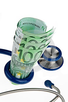 Cost of health with ? and stethoscope