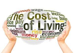 The cost of living word cloud hand sphere concept