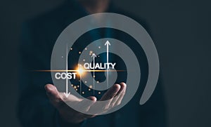 Cost reduction concept. Quality increase and cost optimization for products or services to improve and enhance company performance