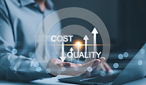 Cost reduction concept. Quality increase and cost optimization for products or services to improve and enhance company performance