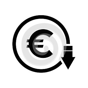 Cost reduction- decrease euro icon. Vector symbol image isolated on background .