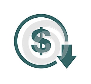 Cost reduction- decrease icon. Vector symbol image isolated on background