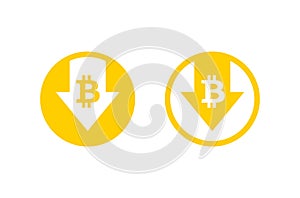 Cost reduction icon. Bitcoin. Image isolated on white background. Vector illustration.