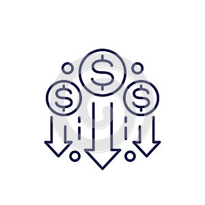 cost reduction line icon with dollar
