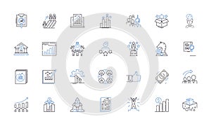 Cost reduction line icons collection. Streamline, Optimize, Minimize, Cutback, Savings, Frugal, Efficient vector and