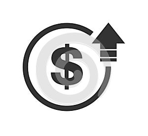 Cost symbol dollar increase icon. Vector symbol image isolated on background