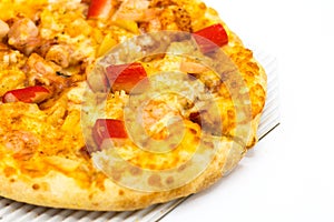 Cost-up Pizza seafood box set isolated on white background.