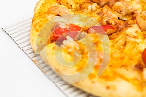 Cost-up Pizza seafood box set isolated on white background.