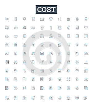 Cost vector line icons set. Expense, Price, Tariff, Levy, Vendor, Outlay, Toll illustration outline concept symbols and