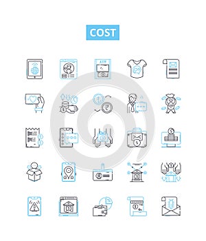 Cost vector line icons set. Expense, Price, Tariff, Levy, Vendor, Outlay, Toll illustration outline concept symbols and