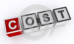 cost word block on white photo
