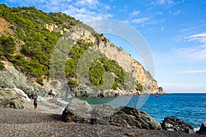 Costa Brava landscape on Begur coastline overlooking bay and rocky cliff photo
