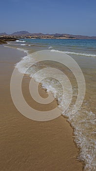 Costa Calma, a shallow-water pristine beach in the south-eastern part of the island, Fuerteventura, Canary Islands, Spain