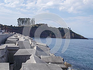 Costa de CandÃ¡s on a day with blue skies and some clouds in the Principality of Asturias, Spain.