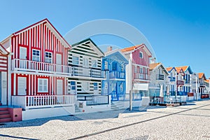 Costa Nova, Portugal: colorful striped houses in a beach village