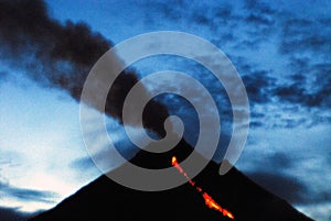 Costa Rica- Close Up of  Eruption of Arenal Volcano in the Evening