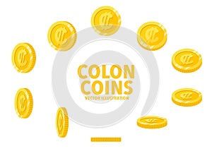 Costa Rica Colon sign gold coin isolated on white background.