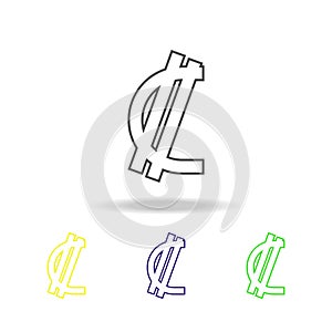 Costa Rica currency sign multicolored icons. Thin line icon for website design and app development. Premium colored web icon with