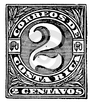 Costa Rica Dos Centavos Wrapper in 1890, vintage illustration