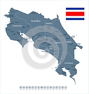 Costa Rica - map and flag - Detailed Vector Illustration