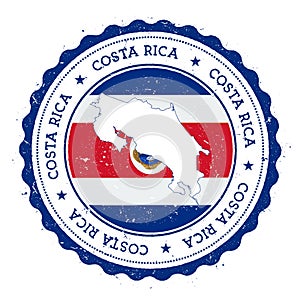 Costa Rica map and flag in vintage rubber stamp.
