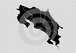 Costa Rica map - High detailed Black map with counties/regions/states of Costa Rica. Afghanistan map isolated on transparent