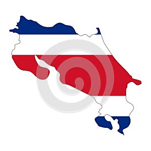 Costa Rica map silhouette with flag isolated on white background