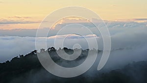 Costa Rica Misty Rainforest Landscape with Mountains and Low Lying Mist and Clouds Rolling Through V