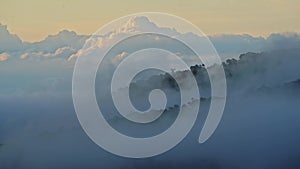 Costa Rica Misty Rainforest Landscape with Mountains and Low Lying Mist and Clouds Rolling Through V