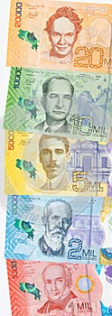 Costa Rica money, vertical panorama, New Costa Rica Colony, financial banking concept, Costa Rica currency rate, finance banner,