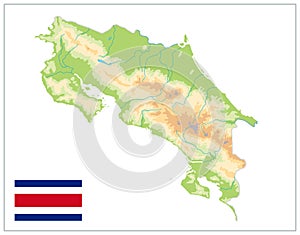 Costa Rica Physical Map Isolated On White. No text