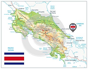 Costa Rica Physical Map. On white