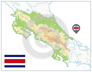 Costa Rica Physical Map. On white. No text