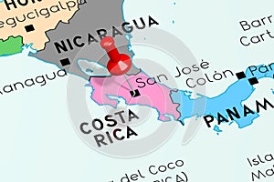 Costa Rica, San Jose - capital city, pinned on political map