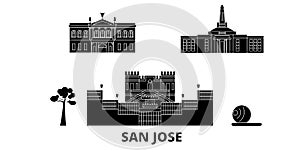 Costa Rica, San Jose flat travel skyline set. Costa Rica, San Jose black city vector illustration, symbol, travel sights