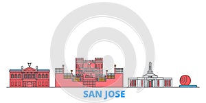 Costa Rica, San Jose line cityscape, flat vector. Travel city landmark, oultine illustration, line world icons